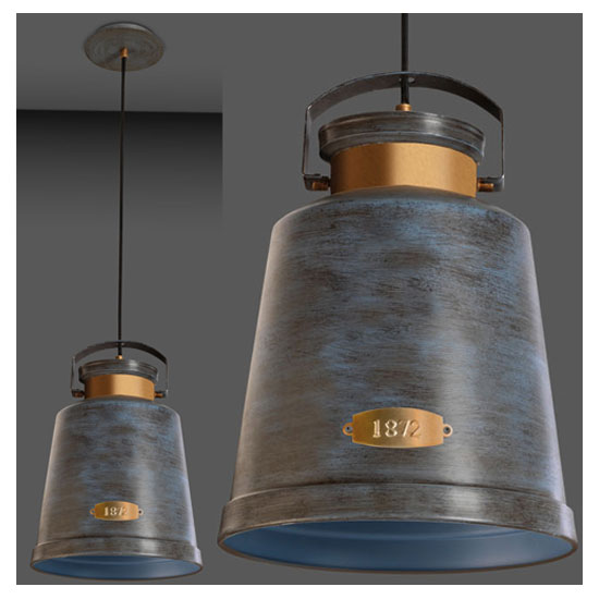 Urban Grey La Creu Vintage Pendant LX400 (urban grey exterior + ceiling rose and blue interior).