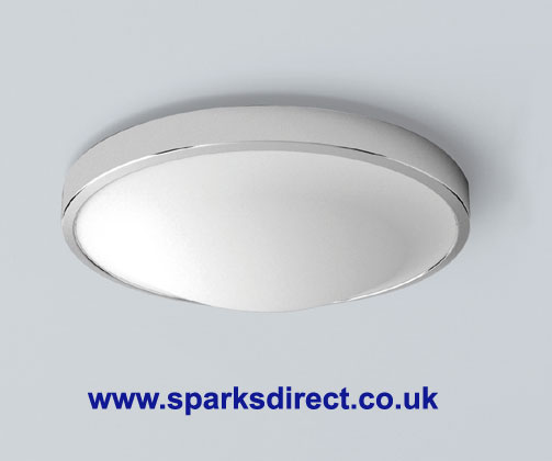 One of the Top Selling bathroom ceiling lights, the round flush Osaka 0387 comes in a chrome detailing and finish and with opal polycarbonate diffuser. 