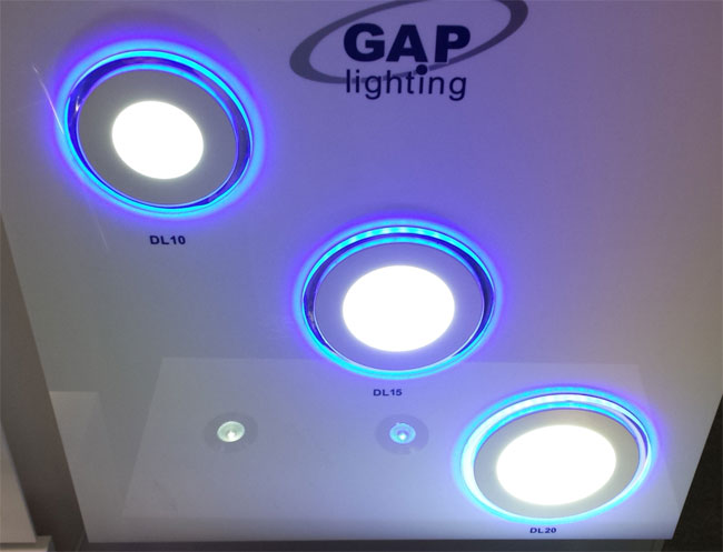 Gap Lighting with their awesome round LED wall fittings with a blue LED shade (also on our website)