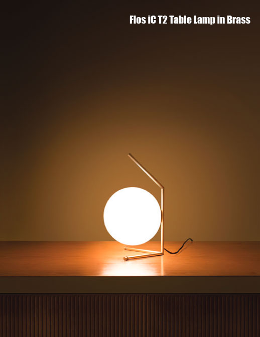 Flos iC T2 Table Lamp in Brass with Opal Diffuser, design: Michael Anastassiades