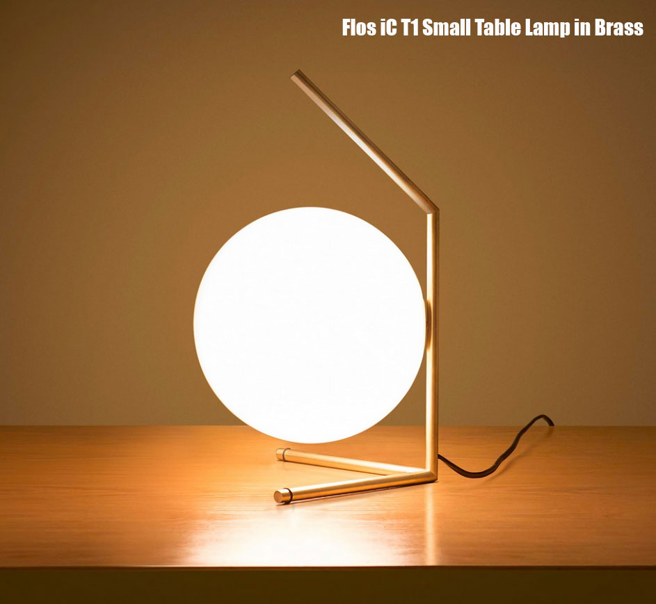 Flos iC T1 Small Table Lamp in Brass with Opal Diffuser, design: Michael Anastassiades