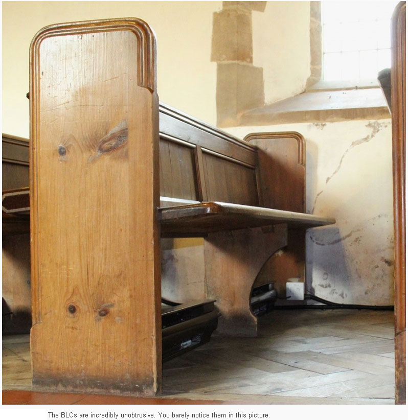 Church heating: BN Thermic pew heater installed in a church