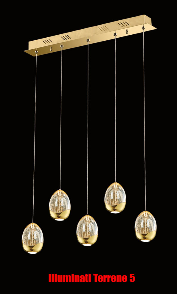 Illuminati Terrene "Golden Egg" 5 lamp Bar LED Ceiling Pendant in Gold (our code: ILX159)