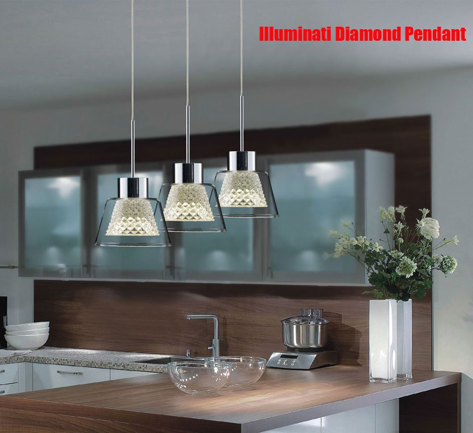 Illuminati Diamond 3 Light Bar LED Pendant in Chrome with Clear and Crystal Glass (our code: ILX125)