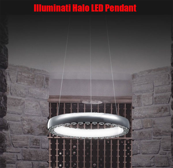 Illuminati Halo LED Round Pendant in Chrome with K9 Crystals and Diffuser (46cm diameter) (our code: ILX100)