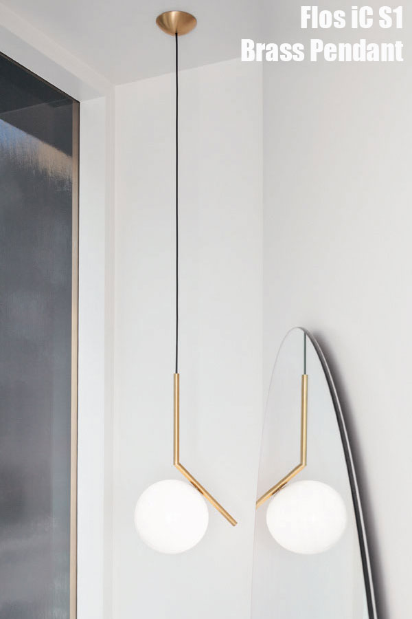 Flos iC S1 Pendant Ceiling Lamp in Brass with Opal Diffuser, design: Michael Anastassiades