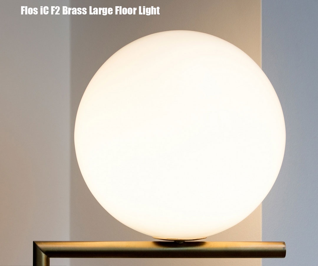 Flos iC F2 Brass Large Floor Light with Opal Diffuser, design: Michael Anastassiades