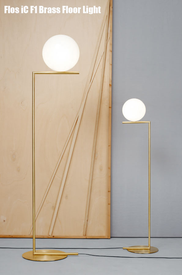 Flos iC F1 Brass Floor Light with Opal Diffuser, design: Michael Anastassiades