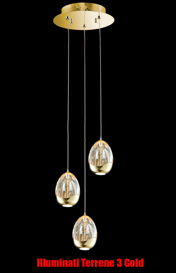 Illuminati Terrene "Golden Egg" 3 lamp Spiral Ceiling LED Pendant in Gold (our code: ILX155)
