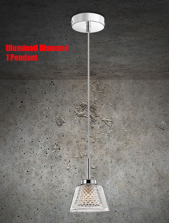 Illuminati Diamond 1 Light LED Pendant in Chrome with Clear and Crystal Glass (our code: ILX124)