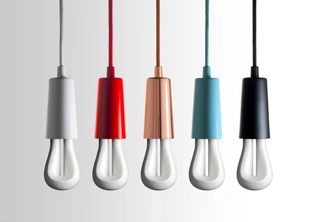 Plumen 002, a Unique Bulb Design for Style and Warmth, in a selection of colorful pendants