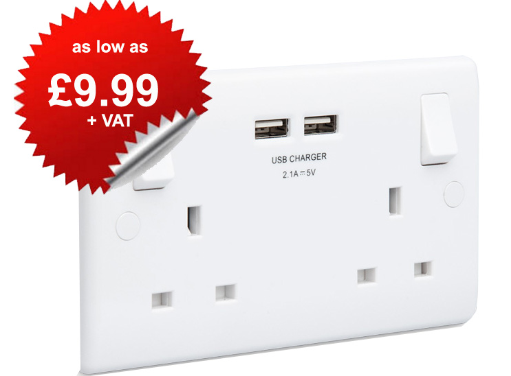 BG Nexus 822U Rounded Edge white 2 Gang 13A Switched Socket with 2 x USB ports - as low as £9.99 + VAT