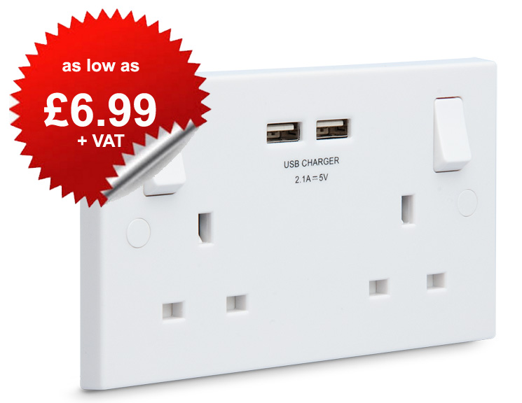 BG Nexus 922U Square Edge White 2 Gang 13A Switched Socket with 2 x USB ports - as low as £6.99 + VAT