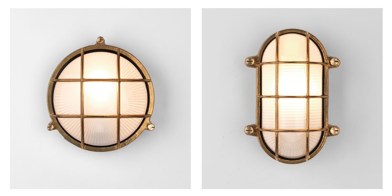 Thurso Round or Oval Wall / Ceiling Light fitting in Natural Brass, taking 1 x E27 lamp