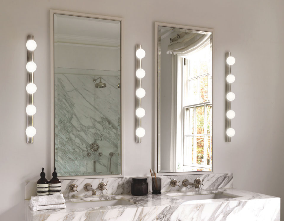 A Modern Bathroom Lighting Guide: Planning, Dimming, Regs, and Types of Lights - see these great wall lights!