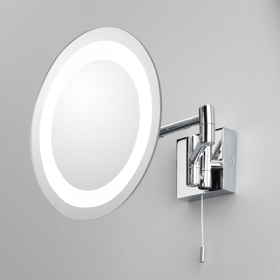 An Ideal set-up for Bathroom Lighting, from Task Lighting to Magnifying Mirrors - see the Astro Lighting Genova magnifying mirror light, with a pull-cord switch
