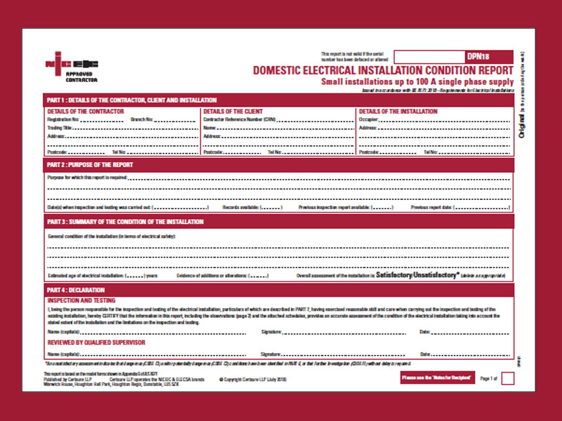 NICEIC Domestic Electrical Installation Condition Report (DEICR), via Professional Electrician - Sample Report