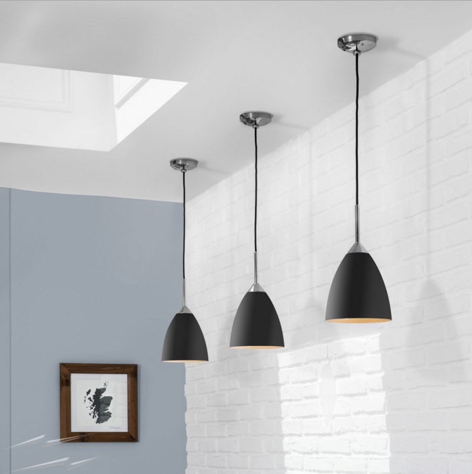 Astro Lighting Joel 170 Matt Black Pendant with White Interior and Chrome Detailing IP20 42W max E27-ES Astro 1223018