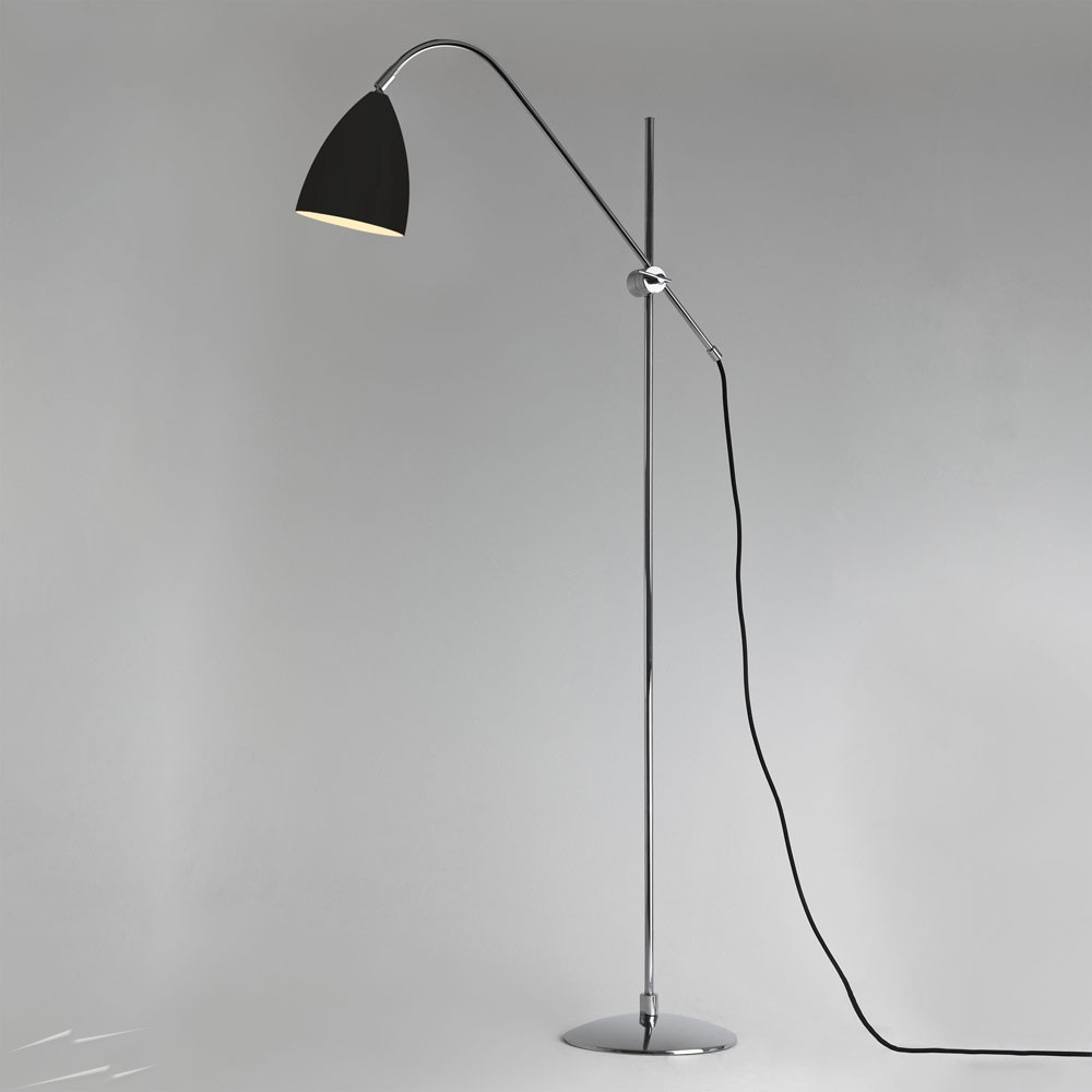 Astro Lighting Joel Floor Light in Matt Black with Chrome Detailing using E27 lamp with Switch on Cord, Astro 1223005