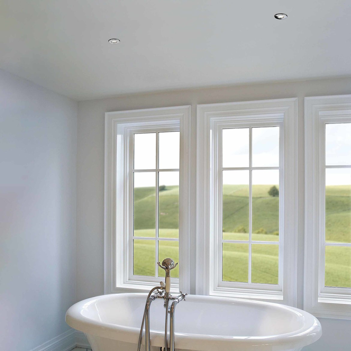 Electrical safety in the bathroom - see Kamo LED downlight installed in a modern bathroom