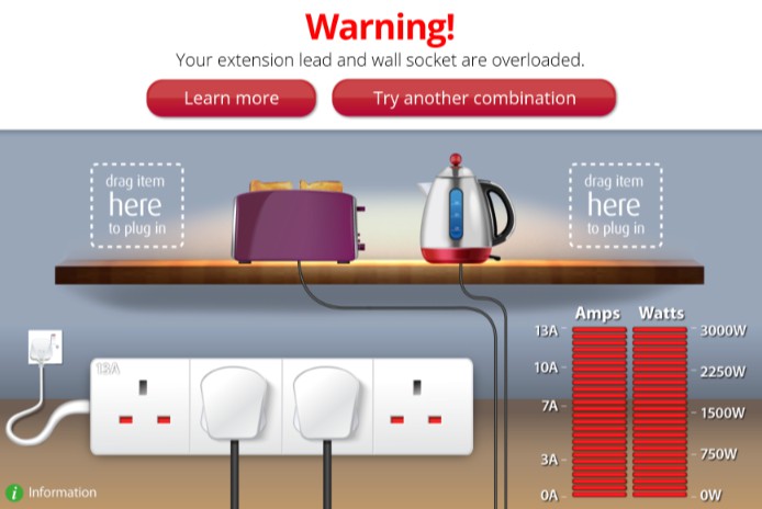 Warning: do not overload the sockets! Tips for Fire and Electrical Safety and Avoiding Electrical Fires at Home - avoid overloading the extension cord or the sockets!